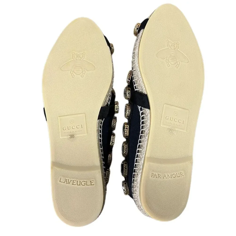 Gucci Pepita Crystal-embellished Espadrilles Black GG New NIB Size 38